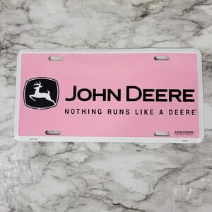 Pink John Deere Logo License Plate Metal Tag Farm Girl Tractor Decorative Sign